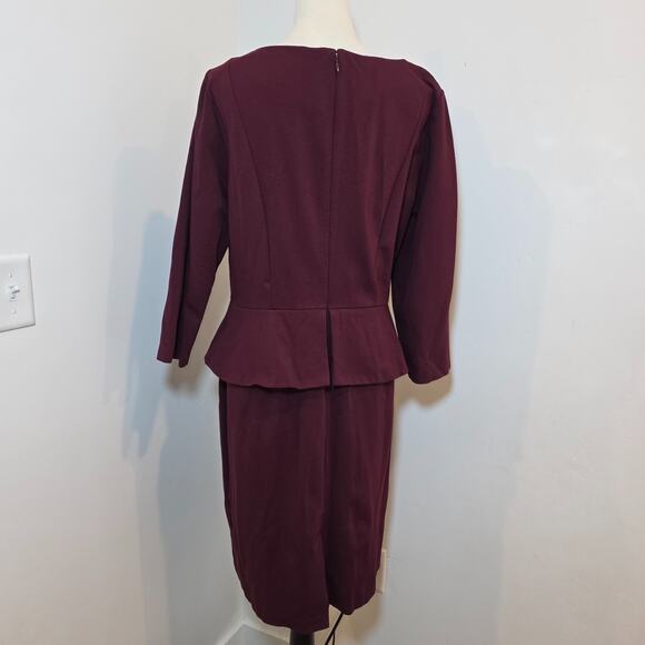 Talbots Peplum Burgundy Dress 3/4 Sleeve Size 16 USA XL - Picture 5 of 9